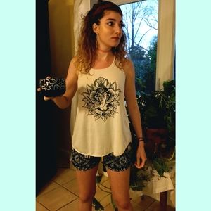 Ganesh Lotus Flowy Boho Yoga Tank Top 100% Cotton